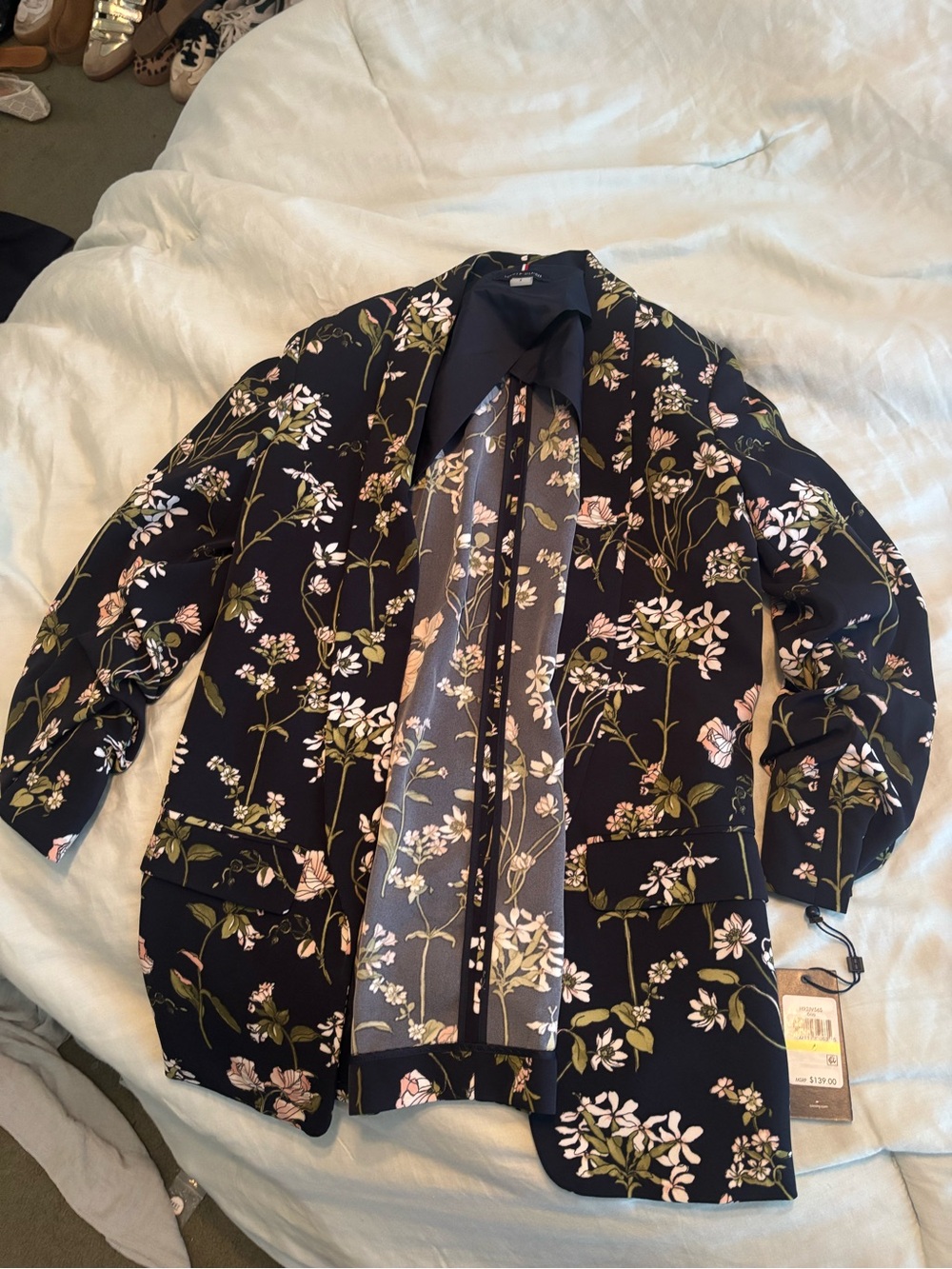 Tommy Hilfiger Navy Floral Open-Front Blazer